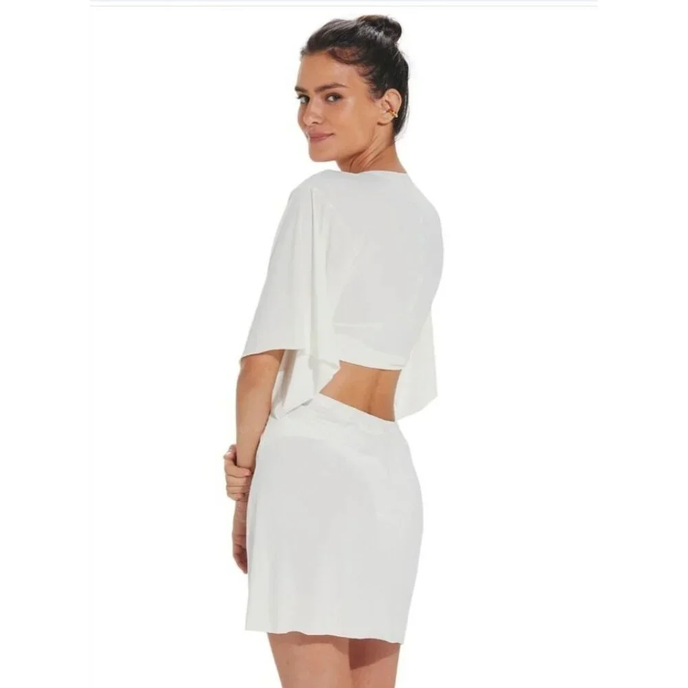 VIX Cover Up M white Solid Zaila Short Cover-up Cut Out Resortwear - Picture 2 of 13